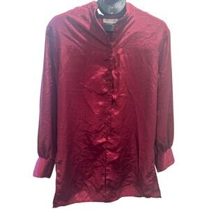 Andre Sauvage Vintage Maroon/Burgundy Textured Button-Up Blouse M